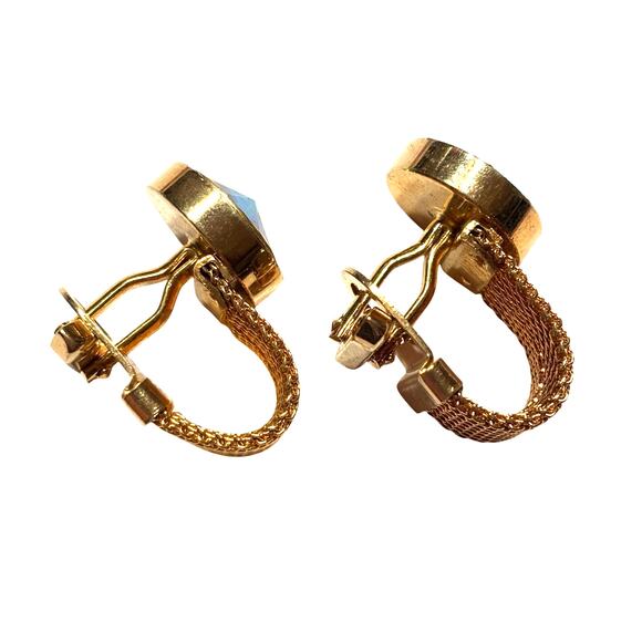 Gold wrap Cufflinks Rivoli style watermelon green & pink stones vintage 1970s - Picture 7 of 8